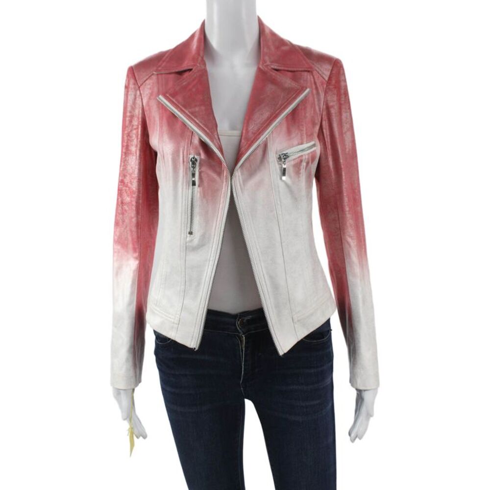 Insight Womens Motorcycle Jacket Red Ombre Long Sleeve Zip Size 4